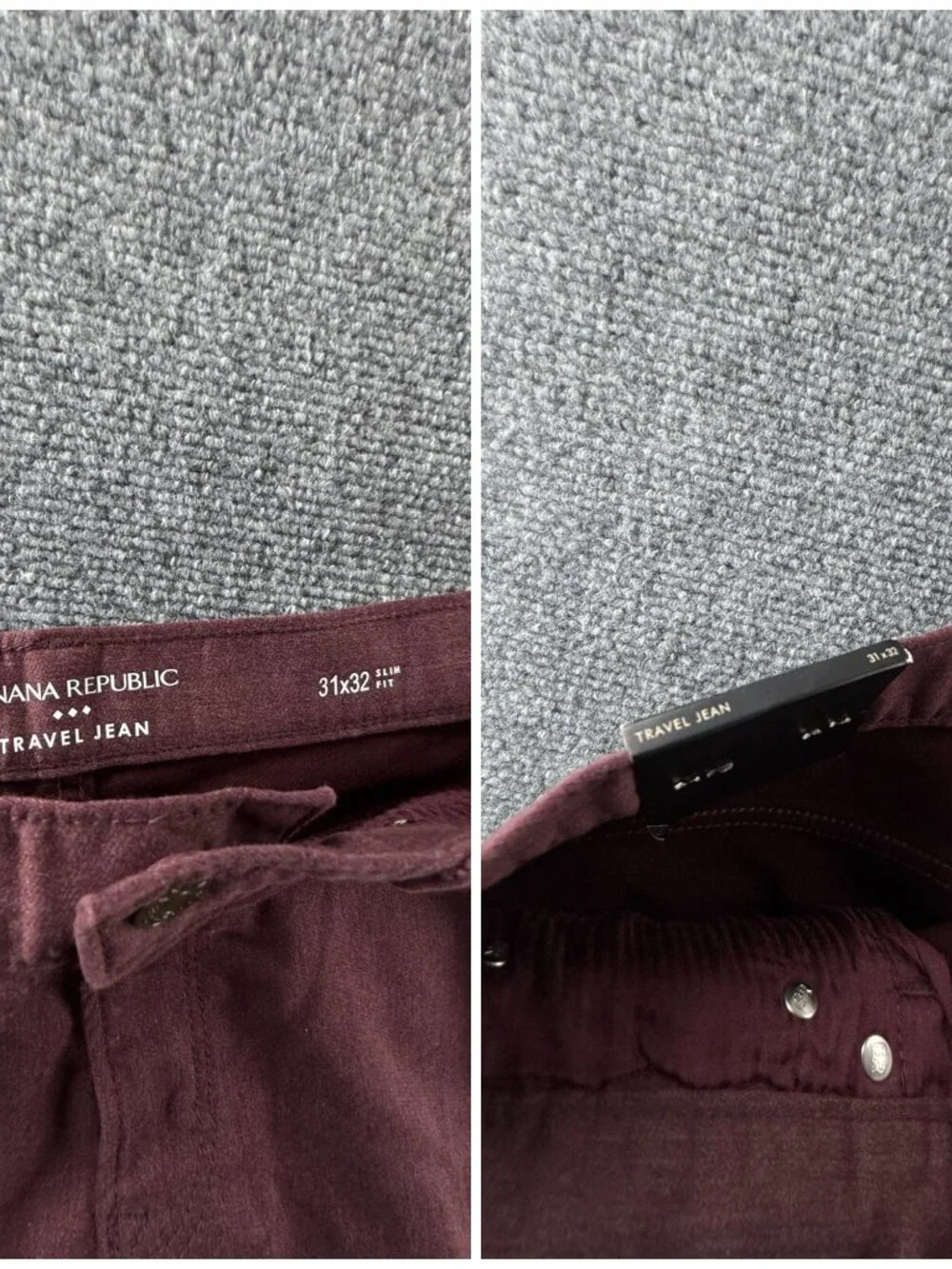NWT Banana Republic Travel Jean Burgundy Red 31x32 Slim Fit Tapered Leg Adult